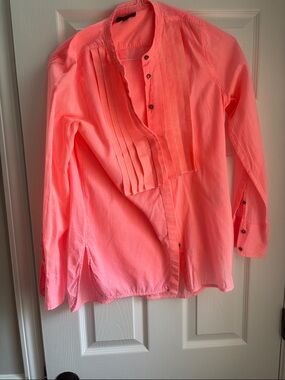 J. Crew Coral Pink Pleated Button-Down Blouse